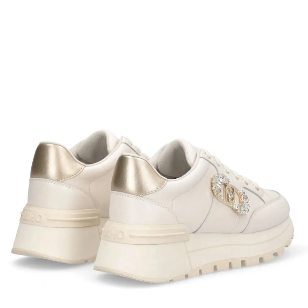 Sneakers Platform Donna LIU JO Amazing 25 in Pelle color Latte e Logo Gioiello