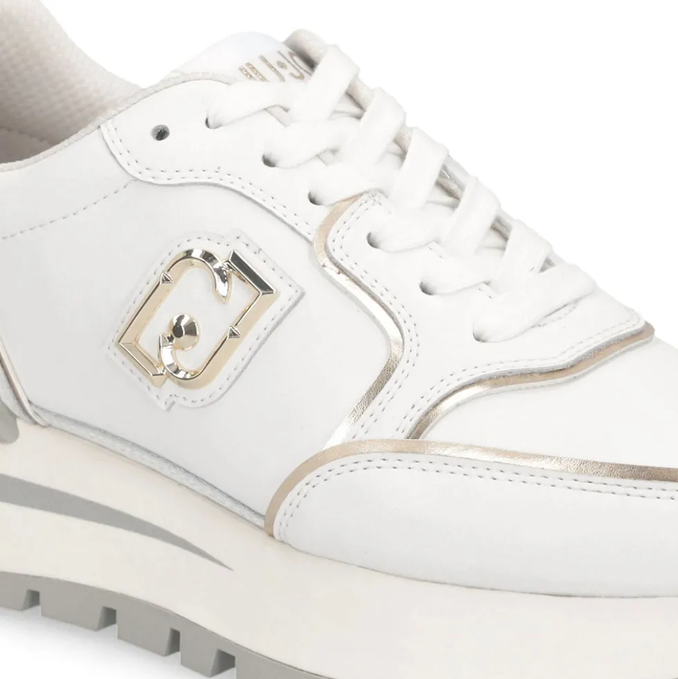Sneakers Platform Donna LIU JO Amazing 25 in Pelle Bianca e Inserti Laminati Oro