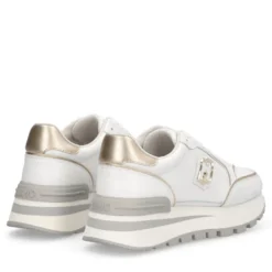 Sneakers Platform Donna LIU JO Amazing 25 in Pelle Bianca e Inserti Laminati Oro