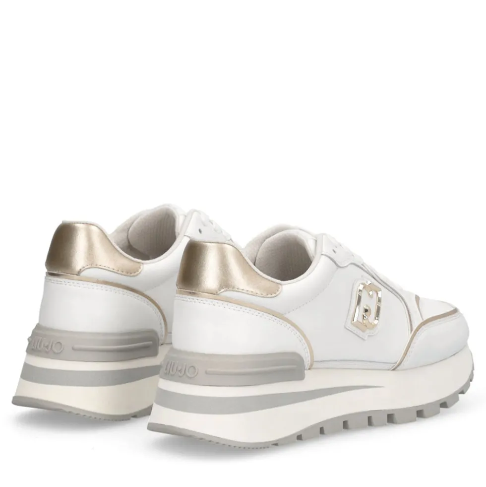Sneakers Platform Donna LIU JO Amazing 25 in Pelle Bianca e Inserti Laminati Oro