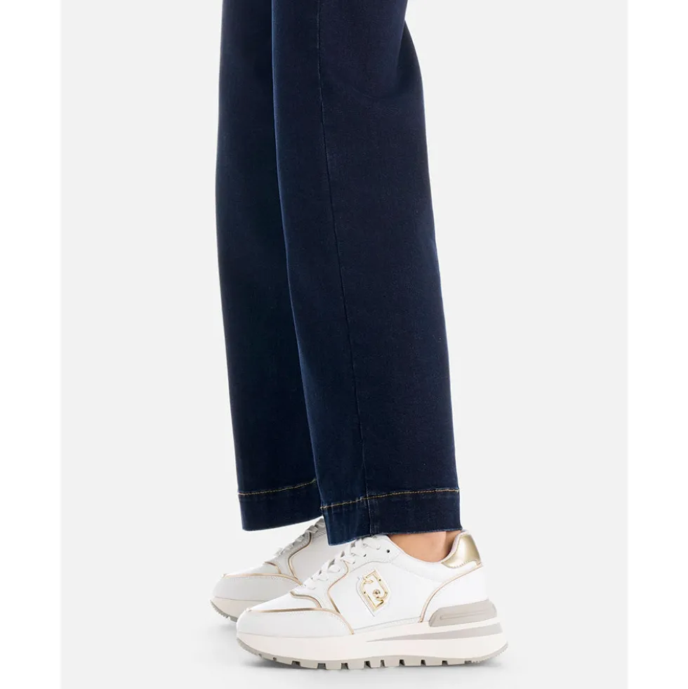 Sneakers Platform Donna LIU JO Amazing 25 in Pelle Bianca e Inserti Laminati Oro