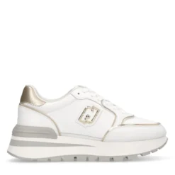 Sneakers Platform Donna LIU JO Amazing 25 in Pelle Bianca e Inserti Laminati Oro