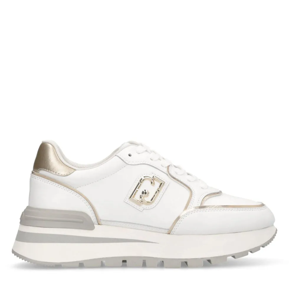 Sneakers Platform Donna LIU JO Amazing 25 in Pelle Bianca e Inserti Laminati Oro