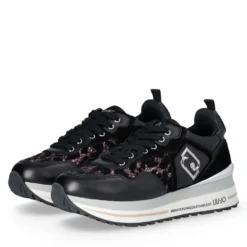 Sneakers Platform Donna LIU JO Maxi Wonder 01 in Pelle Suede e Inserti Glitter Animalier Black Rose
