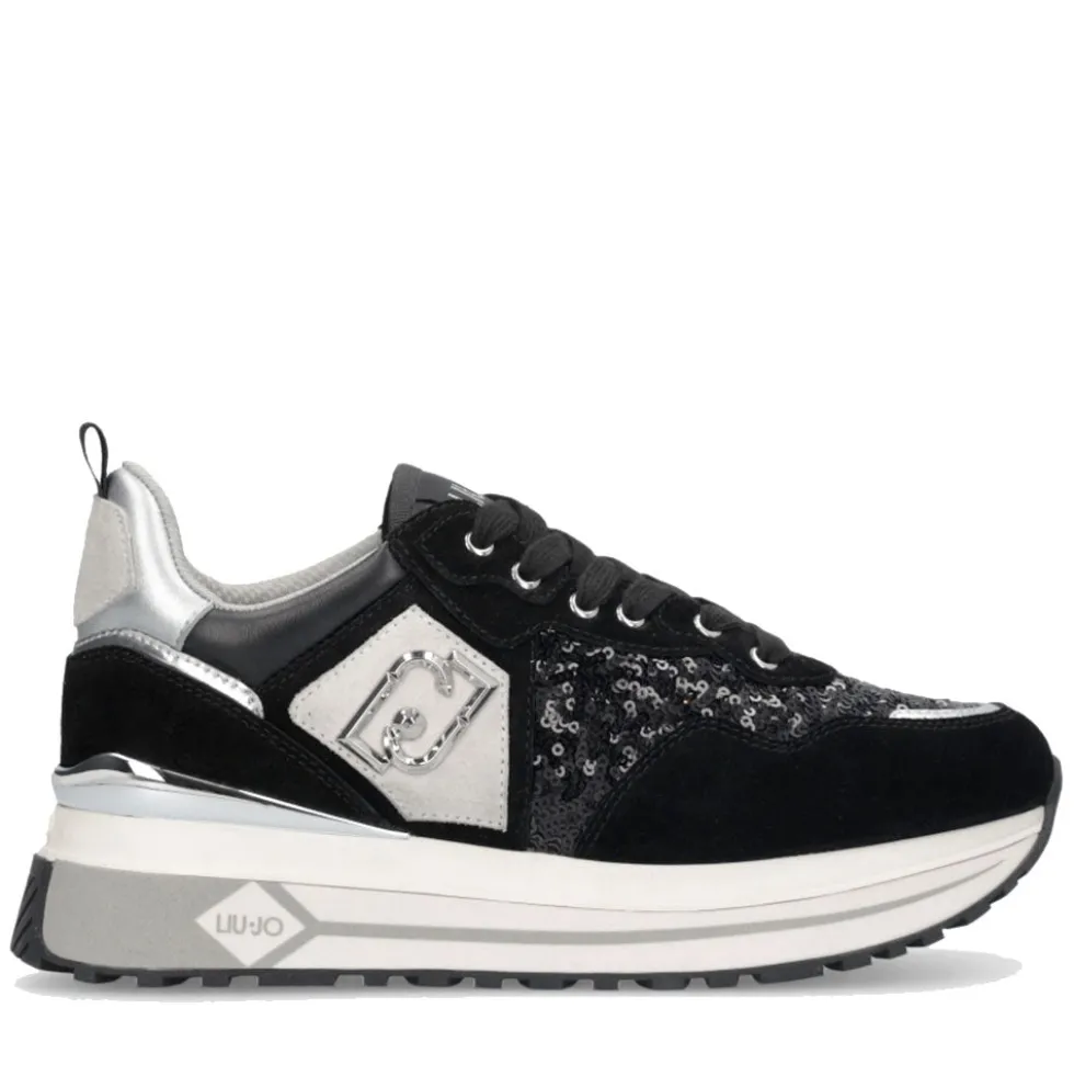 Sneakers Platform Donna LIU JO Maxi Wonder 01 in Suede e Paillettes Nero
