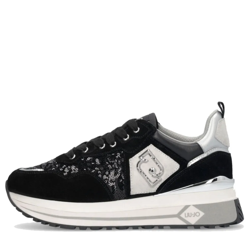Sneakers Platform Donna LIU JO Maxi Wonder 01 in Suede e Paillettes Nero