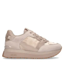 Sneakers Platform Donna LIU JO Maxi Wonder 91 in Suede Nylon e Vernice Beige