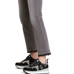 Sneakers Platform Donna LIU JO Maxi Wonder 01 in Suede Nero e Inserti Laminati Silver