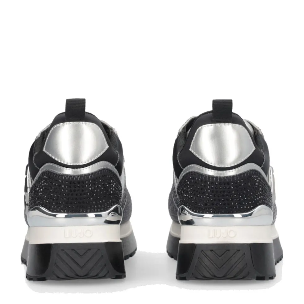 Sneakers Platform Donna LIU JO Maxi Wonder 01 in Raso Sfumato e Strass Black e White