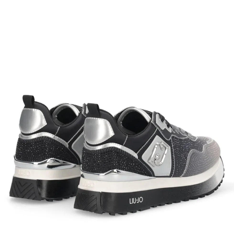 Sneakers Platform Donna LIU JO Maxi Wonder 01 in Raso Sfumato e Strass Black e White