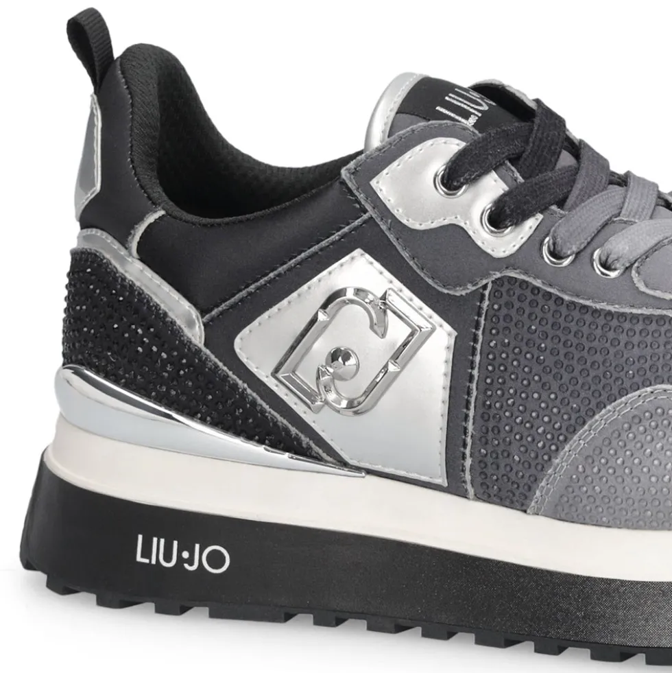 Sneakers Platform Donna LIU JO Maxi Wonder 01 in Raso Sfumato e Strass Black e White