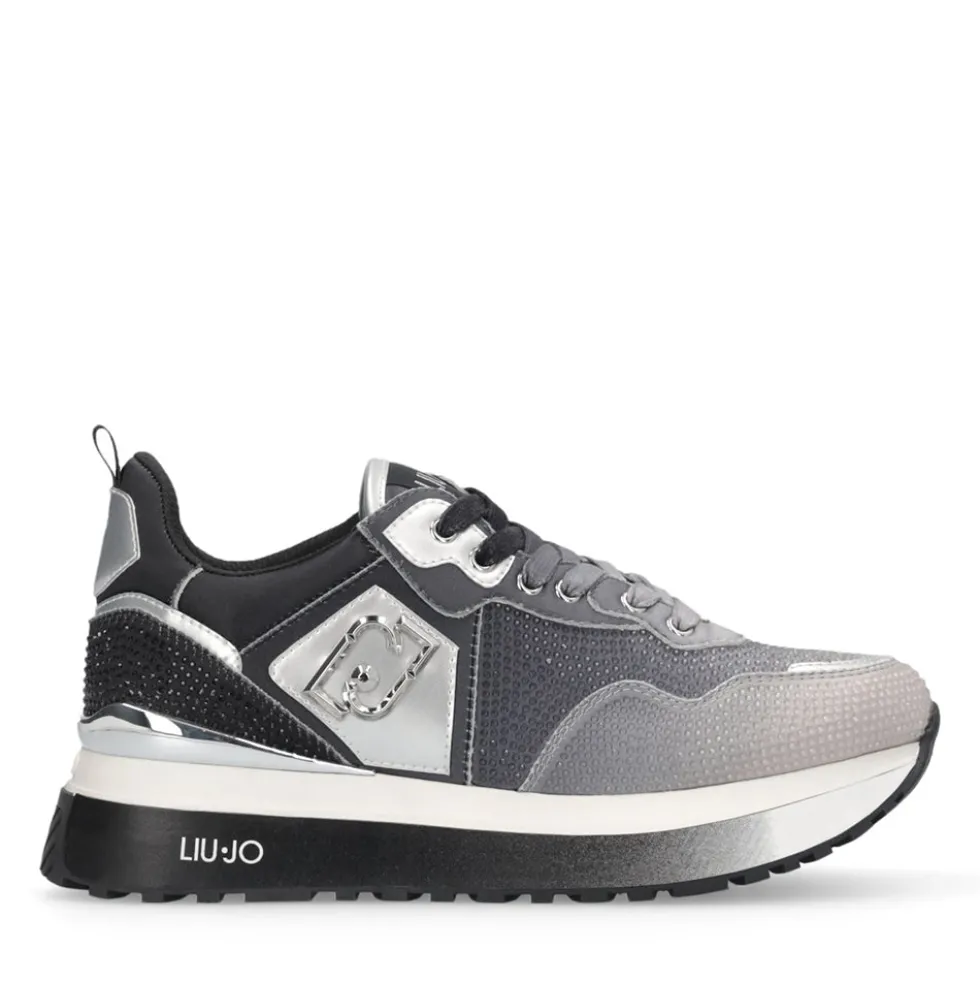 Sneakers Platform Donna LIU JO Maxi Wonder 01 in Raso Sfumato e Strass Black e White