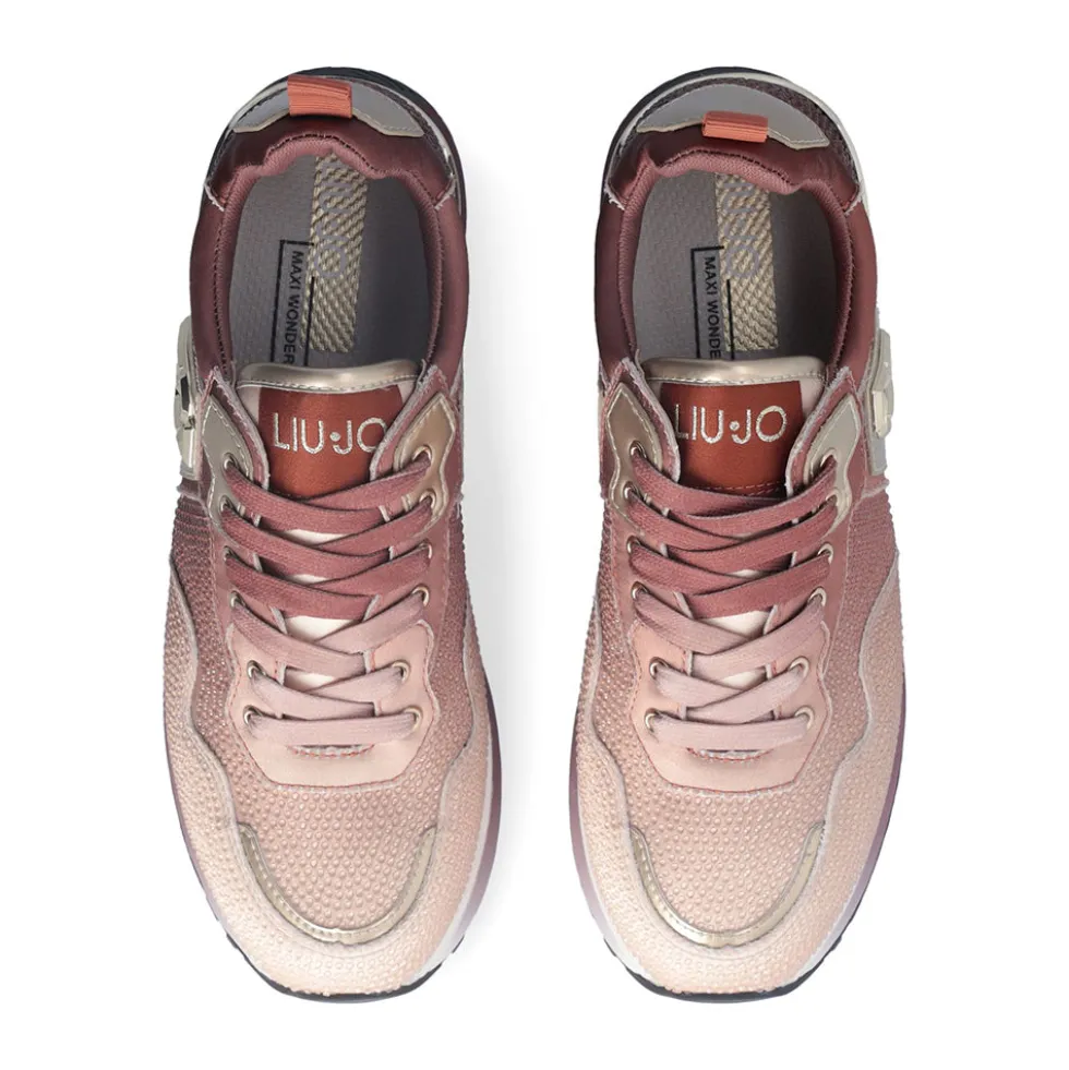 Sneakers Platform Donna LIU JO Maxi Wonder 01 in Raso Sfumato e Strass Ginger Bread e Milk