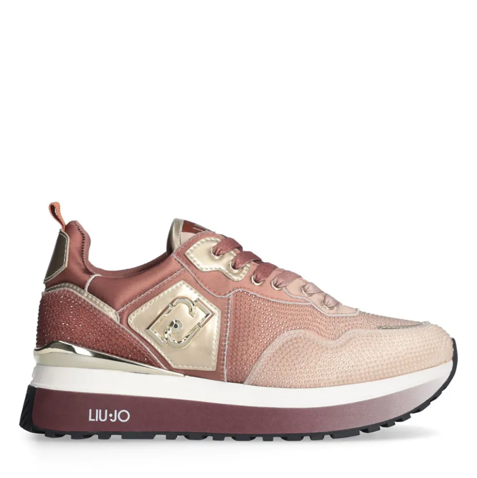 Sneakers Platform Donna LIU JO Maxi Wonder 01 in Raso Sfumato e Strass Ginger Bread e Milk