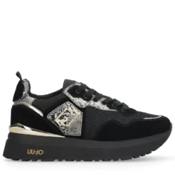 Sneakers Platform Donna LIU JO Maxi Wonder 01 in Suede e Mesh con Stampa Pitone Black