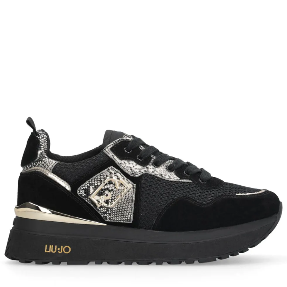 Sneakers Platform Donna LIU JO Maxi Wonder 01 in Suede e Mesh con Stampa Pitone Black
