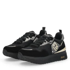 Sneakers Platform Donna LIU JO Maxi Wonder 01 in Suede e Mesh con Stampa Pitone Black