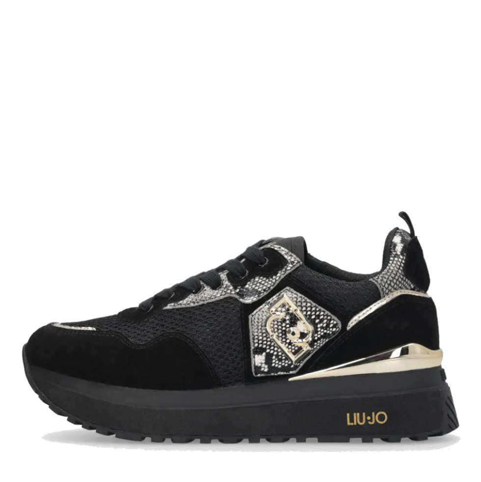 Sneakers Platform Donna LIU JO Maxi Wonder 01 in Suede e Mesh con Stampa Pitone Black