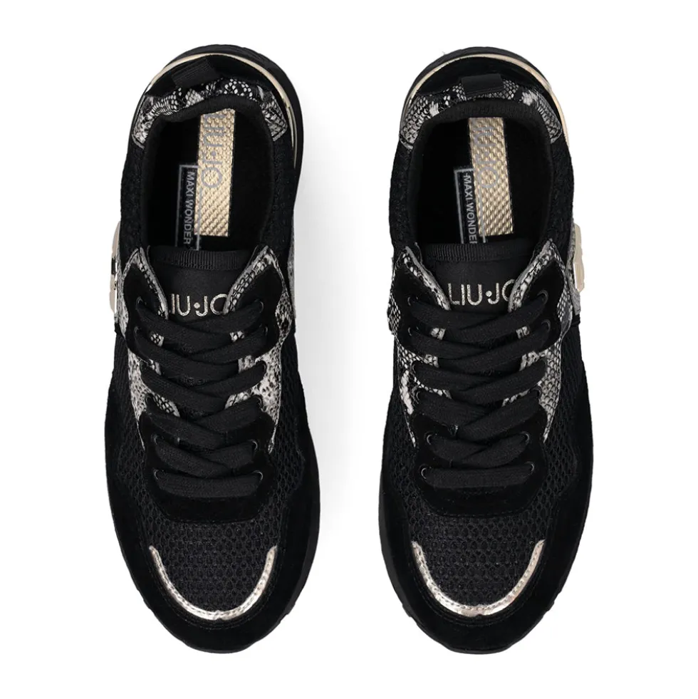 Sneakers Platform Donna LIU JO Maxi Wonder 01 in Suede e Mesh con Stampa Pitone Black