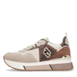 Sneakers Platform Donna LIU JO Maxi Wonder 01 in Suede e Mesh con Stampa Pitone Corda e Marrone