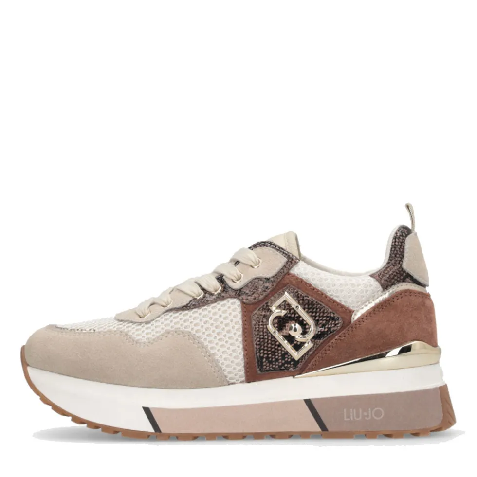 Sneakers Platform Donna LIU JO Maxi Wonder 01 in Suede e Mesh con Stampa Pitone Corda e Marrone