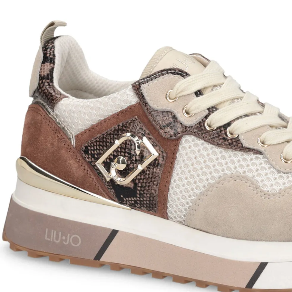 Sneakers Platform Donna LIU JO Maxi Wonder 01 in Suede e Mesh con Stampa Pitone Corda e Marrone