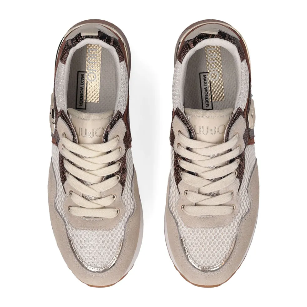 Sneakers Platform Donna LIU JO Maxi Wonder 01 in Suede e Mesh con Stampa Pitone Corda e Marrone
