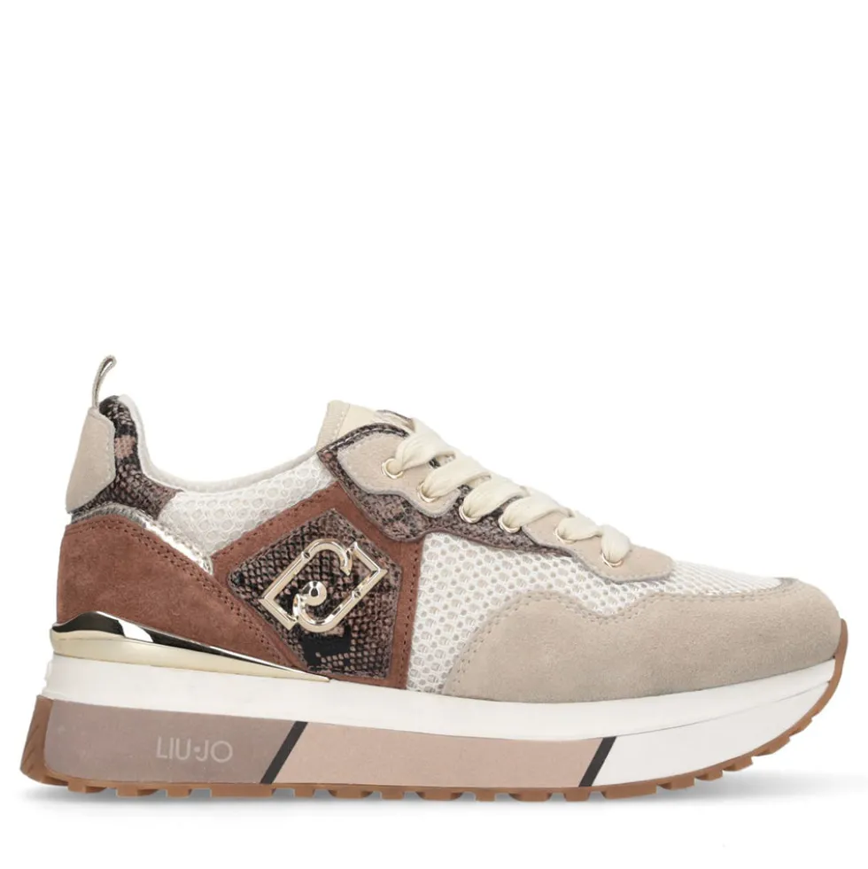 Sneakers Platform Donna LIU JO Maxi Wonder 01 in Suede e Mesh con Stampa Pitone Corda e Marrone