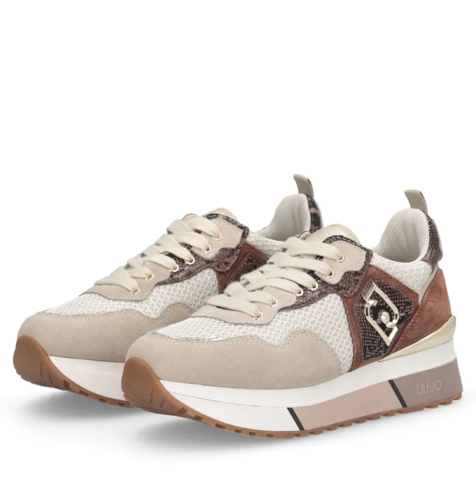 Sneakers Platform Donna LIU JO Maxi Wonder 01 in Suede e Mesh con Stampa Pitone Corda e Marrone