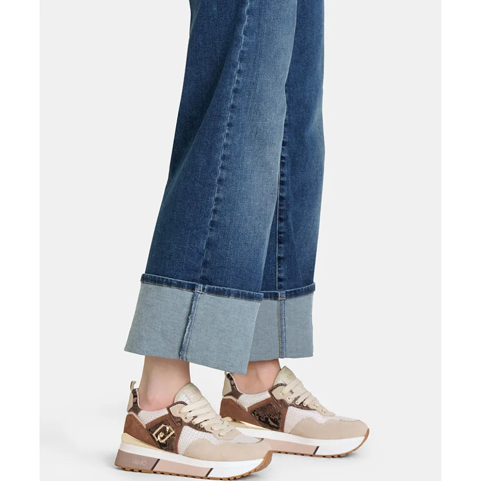 Sneakers Platform Donna LIU JO Maxi Wonder 01 in Suede e Mesh con Stampa Pitone Corda e Marrone