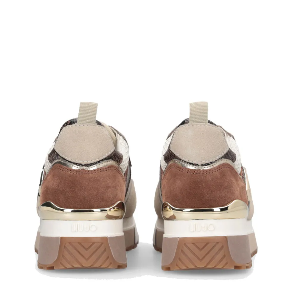 Sneakers Platform Donna LIU JO Maxi Wonder 01 in Suede e Mesh con Stampa Pitone Corda e Marrone