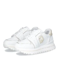 Sneakers Platform Donna LIU JO Maxi Wonder 85 in Pelle Bianca con Inserti Laminati Oro