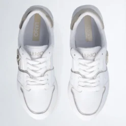 Sneakers Platform Donna LIU JO Maxi Wonder 85 in Pelle Bianca con Inserti Laminati Oro