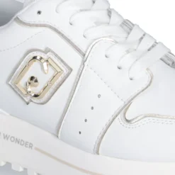 Sneakers Platform Donna LIU JO Maxi Wonder 85 in Pelle Bianca con Inserti Laminati Oro