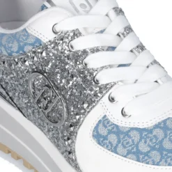 Sneakers Platform Donna LIU JO Maxi Wonder 87 in Tessuto Monogram Denim con Inserti Glitter