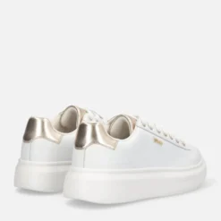 Sneakers Platform LIU JO Babol 01 in Pelle Bottalata Bianca e Inserto Metallizzato Light Gold