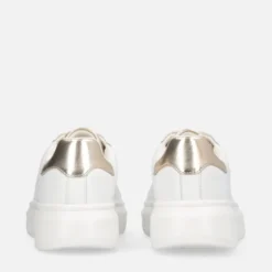 Sneakers Platform LIU JO Babol 01 in Pelle Bottalata Bianca e Inserto Metallizzato Light Gold