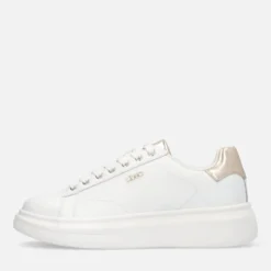 Sneakers Platform LIU JO Babol 01 in Pelle Bottalata Bianca e Inserto Metallizzato Light Gold