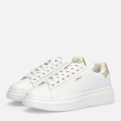Sneakers Platform LIU JO Babol 01 in Pelle Bottalata Bianca e Inserto Metallizzato Light Gold