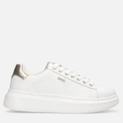 Sneakers Platform LIU JO Babol 01 in Pelle Bottalata Bianca e Inserto Metallizzato Light Gold