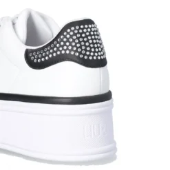 Sneakers Platform LIU JO Selma 16 in Pelle Bianca con Inserto in Raso Nero con Strass