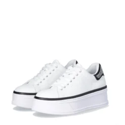 Sneakers Platform LIU JO Selma 16 in Pelle Bianca con Inserto in Raso Nero con Strass