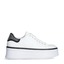 Sneakers Platform LIU JO Selma 16 in Pelle Bianca con Inserto in Raso Nero con Strass