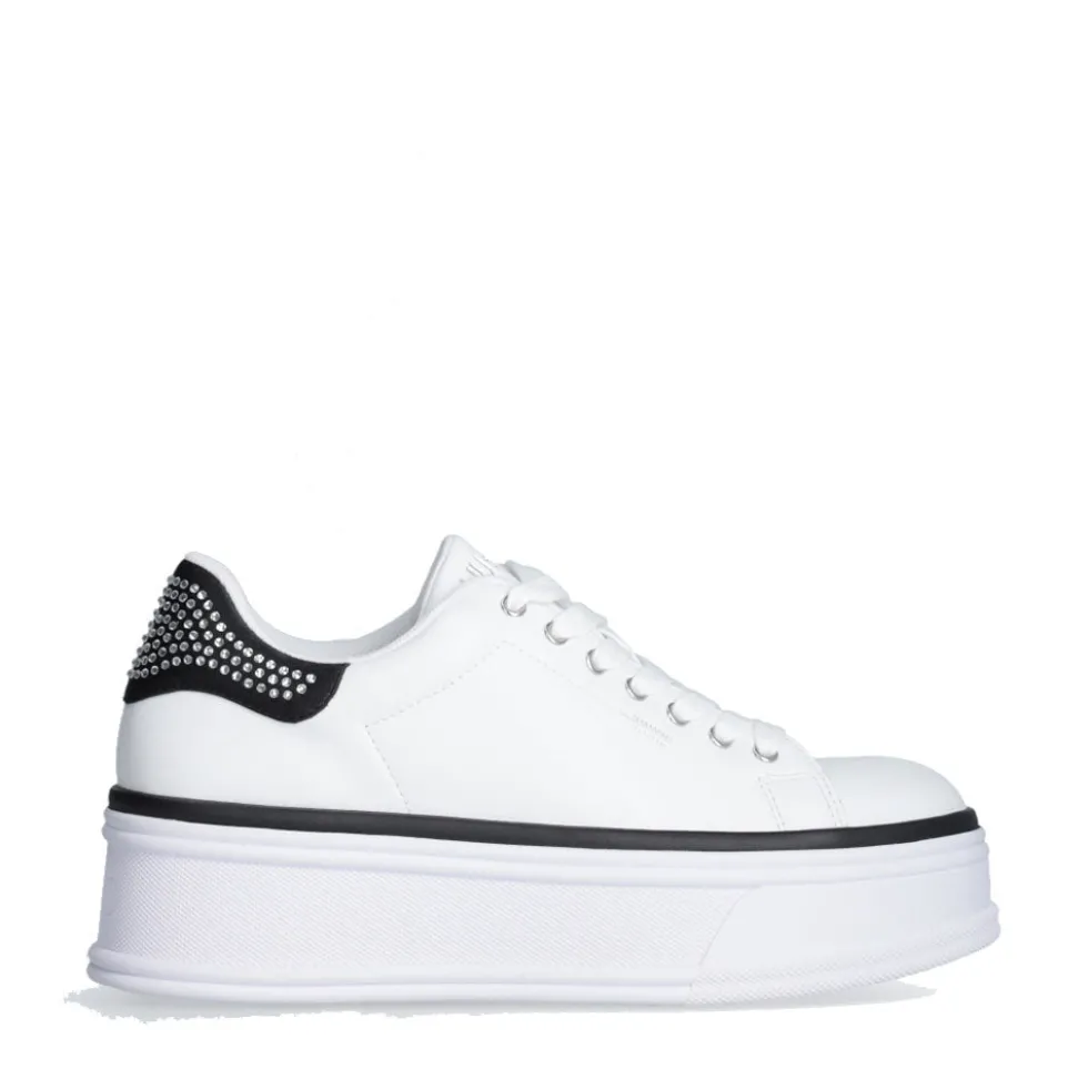 Sneakers Platform LIU JO Selma 16 in Pelle Bianca con Inserto in Raso Nero con Strass