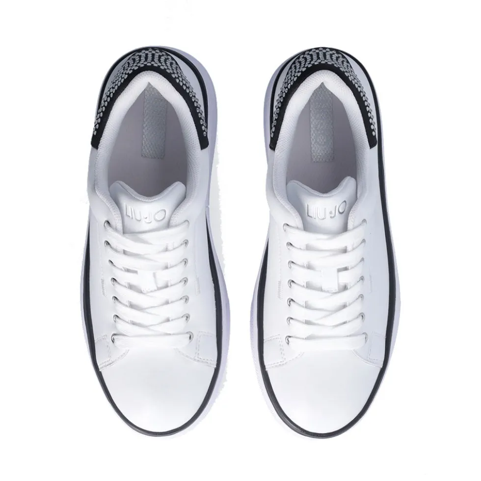 Sneakers Platform LIU JO Selma 16 in Pelle Bianca con Inserto in Raso Nero con Strass