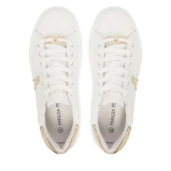 Sneakers Platform PATRIZIA PEPE Girl in Pelle Bianca con Logo Gioiello Platino