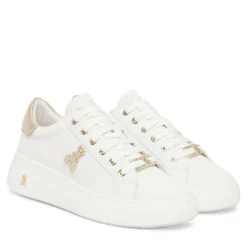 Sneakers Platform PATRIZIA PEPE Girl in Pelle Bianca con Logo Gioiello Platino