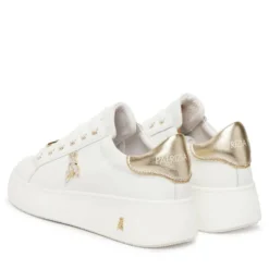 Sneakers Platform PATRIZIA PEPE Girl in Pelle Bianca con Logo Gioiello Platino