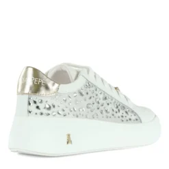 Sneakers Platform PATRIZIA PEPE Girl in Pelle Bianca con Inserti Trasparenti con Pietre Applicate