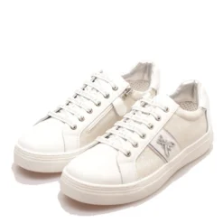 Sneakers Platform PATRIZIA PEPE Girl linea Flyglitter in Pelle e Glitter Bianco Argento